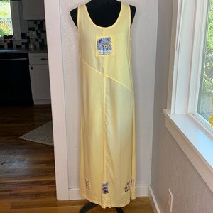 Christopher & Banks yellow tank maxi dress floral patches art teacher dress